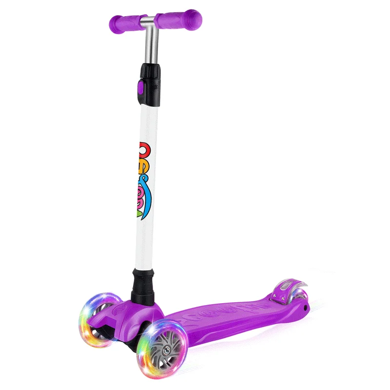 Beleev Scooters for Kids 3 Wheel Kick Scooter for Toddlers Girls & Boys, 4 Adjustable Height, Lean to Steer, Extra-Wide Deck, Light Up Wheels for Children from 3 to 14 Years Old Purple