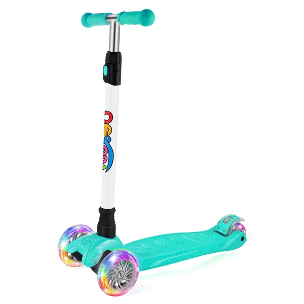 Beleev Scooters for Kids 3 Wheel Kick Scooter for Toddlers Girls & Boys, 4 Adjustable Height, Lean to Steer, Extra-Wide Deck, Light Up Wheels for Children from 3 to 14 Years Old Teal