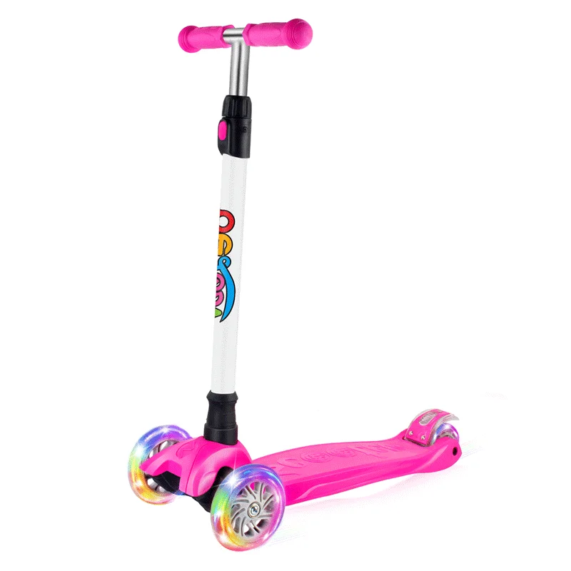 Beleev Scooters for Kids 3 Wheel Kick Scooter for Toddlers Girls & Boys, 4 Adjustable Height, Lean to Steer, Extra-Wide Deck, Light Up Wheels for Children from 3 to 14 Years Old Rose Pink