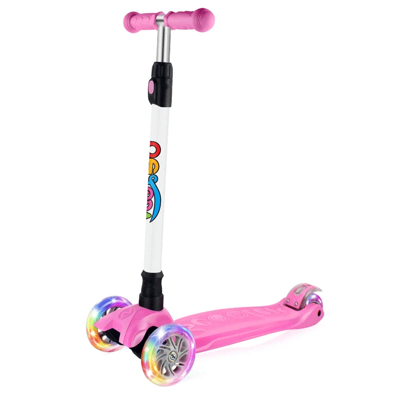 Beleev Scooters for Kids 3 Wheel Kick Scooter for Toddlers Girls & Boys, 4 Adjustable Height, Lean to Steer, Extra-Wide Deck, Light Up Wheels for Children from 3 to 14 Years Old Pink